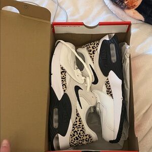 Nike Kids Sneakers - White, Black, and Leopard Print